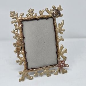 Shoreline VTG Rare Enamel Metal Picture Photo Frame Seashell Coral Fit 4x6
